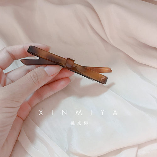 豹纹蝴蝶结一字少女顶夹刘海发卡