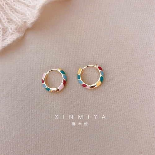 馨米娅白百何同款彩色滴釉耳圈
