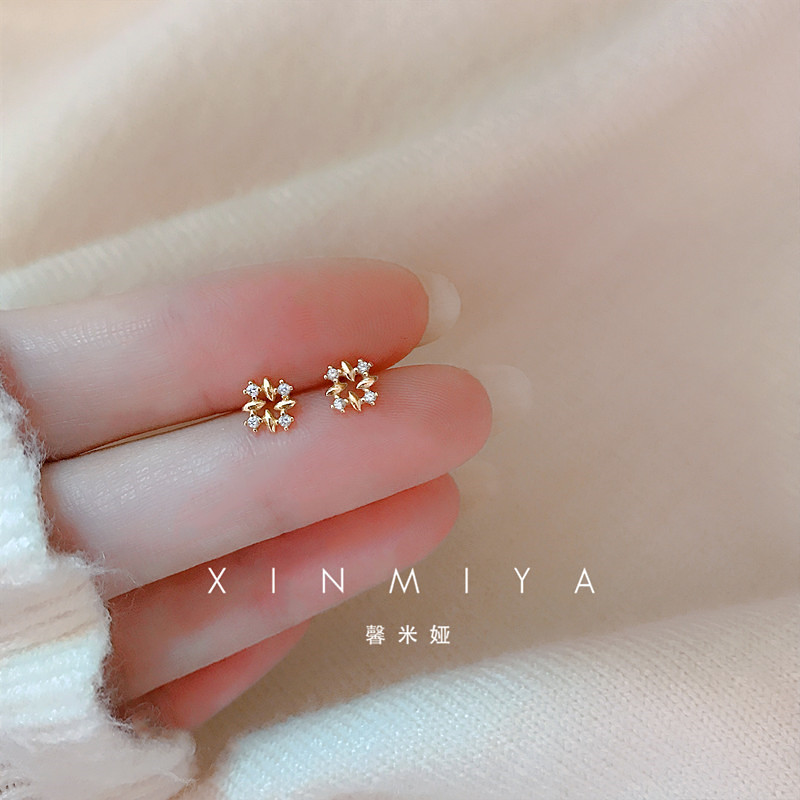 925纯银几何镶钻菱形女睡觉免摘