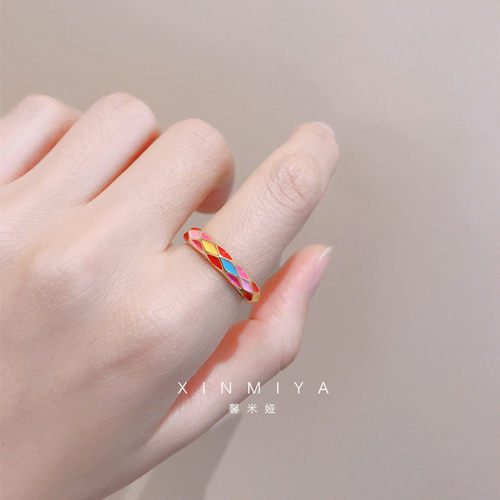 馨米娅个性网红彩色滴釉戒指女