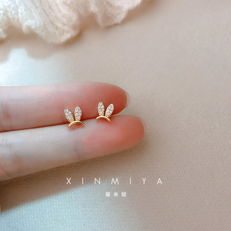 馨米娅纯银镀真金女小兔子耳钉