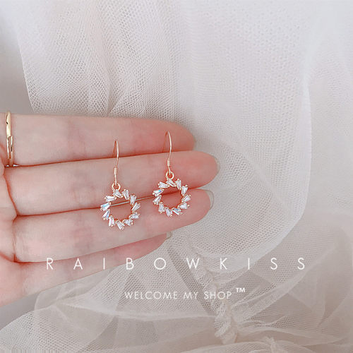 超仙纯银水晶锆石圆圈防过敏耳环