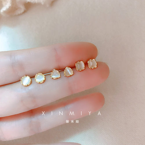 馨米娅纯银镀金女几何猫眼石耳钉