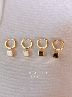 小众设计感高级方形耳坠气质黑色冷性风耳环耳圈2026年新款潮耳扣