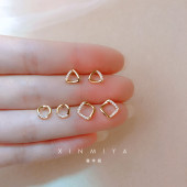 几何耳环精致气质简约圆圈三角方形耳钉女纯银2026新款 潮百搭耳饰