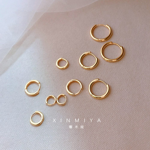 馨米娅铜镀真金男女金色素圈耳环