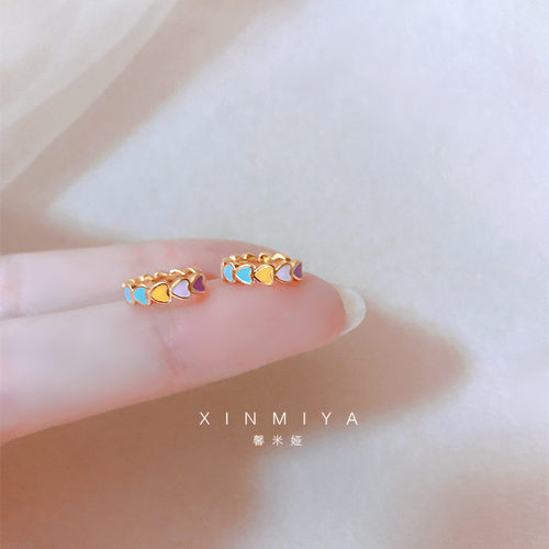 馨米娅多巴胺彩色滴釉爱心小耳扣