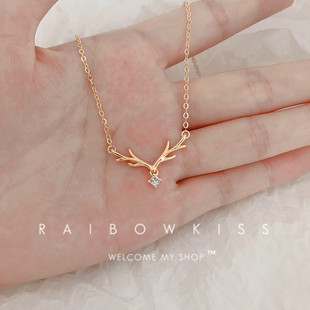 馨米娅一路有你麋鹿鹿角颈链S925纯银毛衣链2026时尚 简约卫衣项链