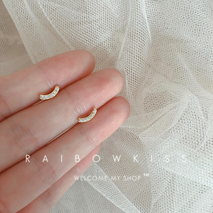S925银针24K金色耳钉简约女小巧少女心ins超仙小清新百搭耳环耳饰