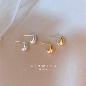 冷淡风高级感金色豆豆耳钉女简约金属拉丝质感耳环纯银针气质耳饰