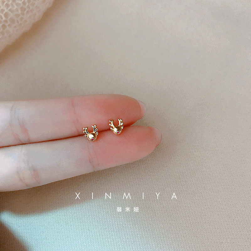 秋冬迷你圣诞小鹿耳钉女纯银可爱