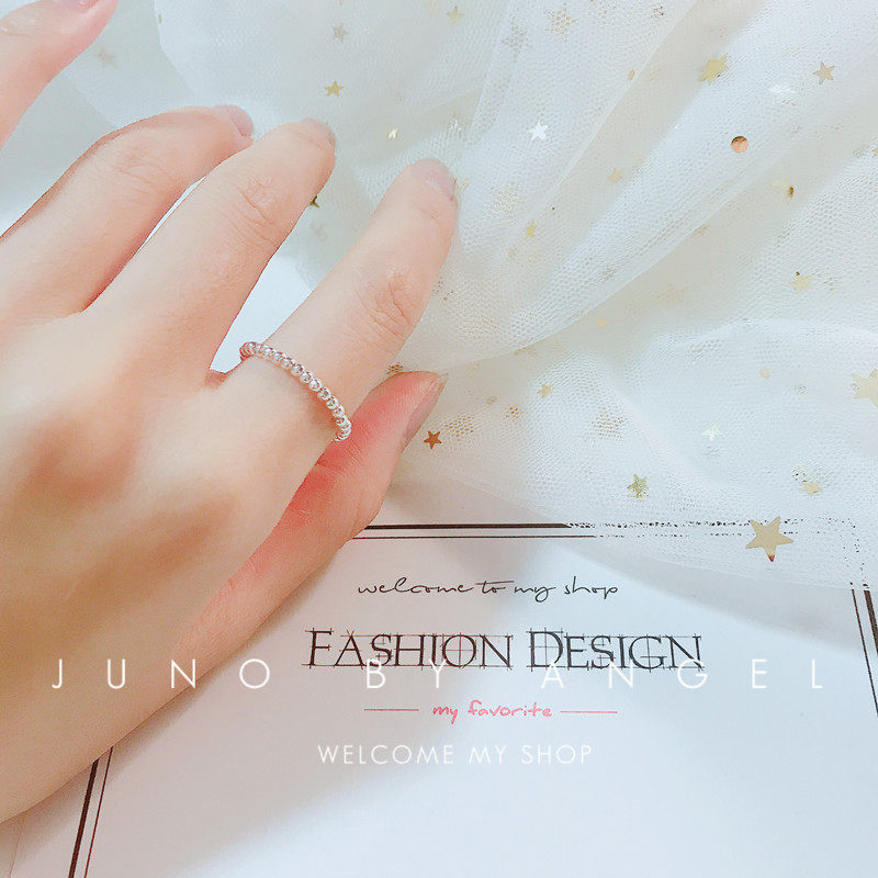 馨米娅戒指s925纯银小圆珠银本色