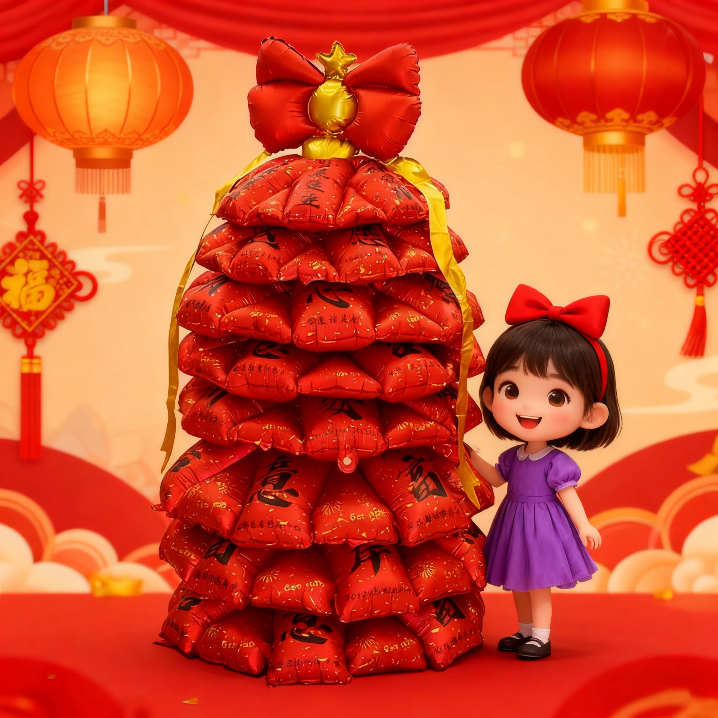新年春节红色气球树装饰用品
