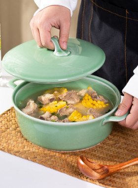 龙泉青瓷双耳汤碗防烫品锅大汤碗
