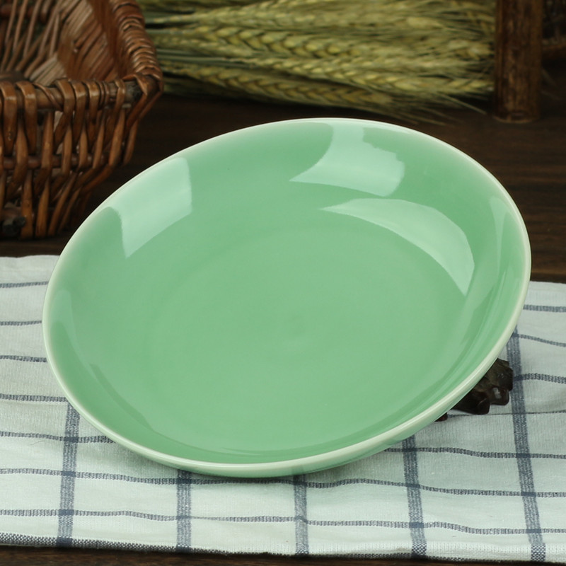 陶瓷家用10寸盘子微波炉餐具正品龙泉青瓷纯色深盘汤盘盛菜盘碟子