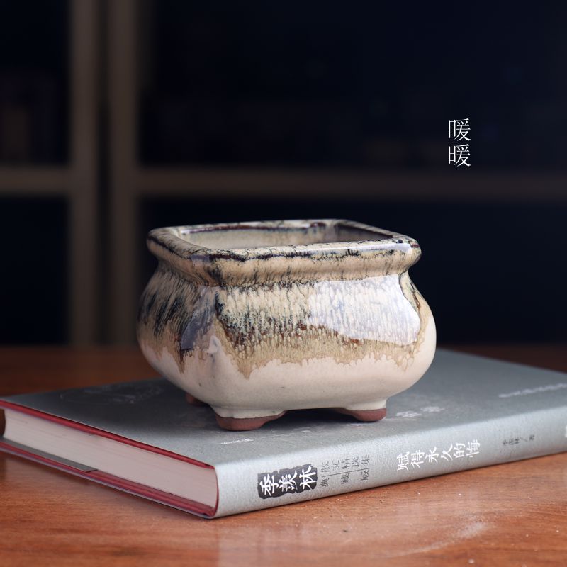 束口四方花器特价釉盆36元包邮