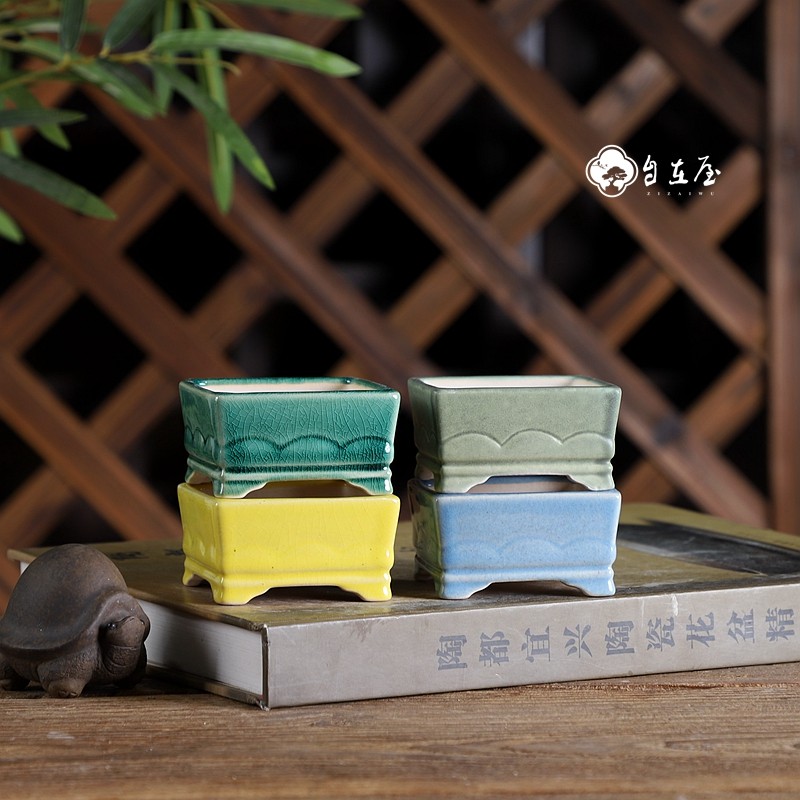 『Z55#莲花小正方』自在屋精品釉盆多色微型盆袖珍盆迷你盆景