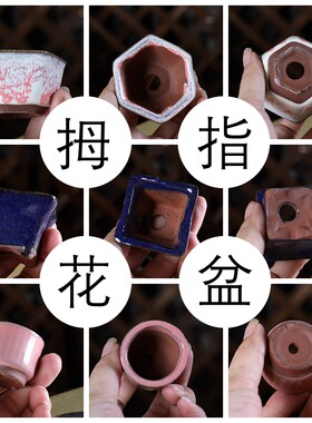 自在屋拇指釉盆2 迷你可爱 多肉绿植控养 微型盆 非常小 彩色简约