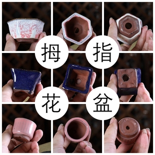 自在屋拇指釉盆2 迷你可爱 多肉绿植控养 微型盆 非常小 彩色简约