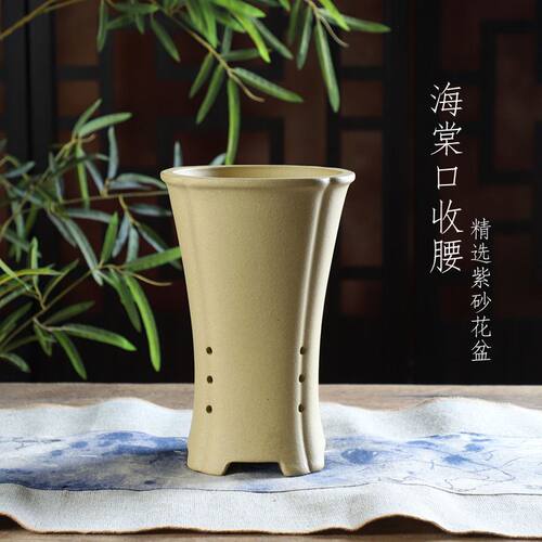 自在屋精选紫砂花盆GL13#海棠口收腰 绿植盆景 掌中宝 兰花小品