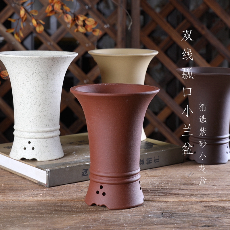 自在屋精选紫砂花盆 双线瓢口小兰盆 绿植盆景 掌中宝 兰花小品