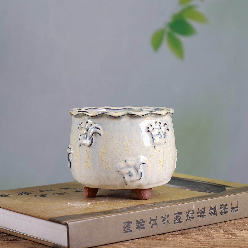 松鼠小三足圆盆花器特价多肉