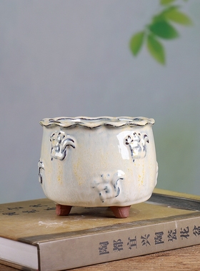 『F521#松鼠小三足圆盆』暖暖花器 釉盆 多肉花盆 外径12cm