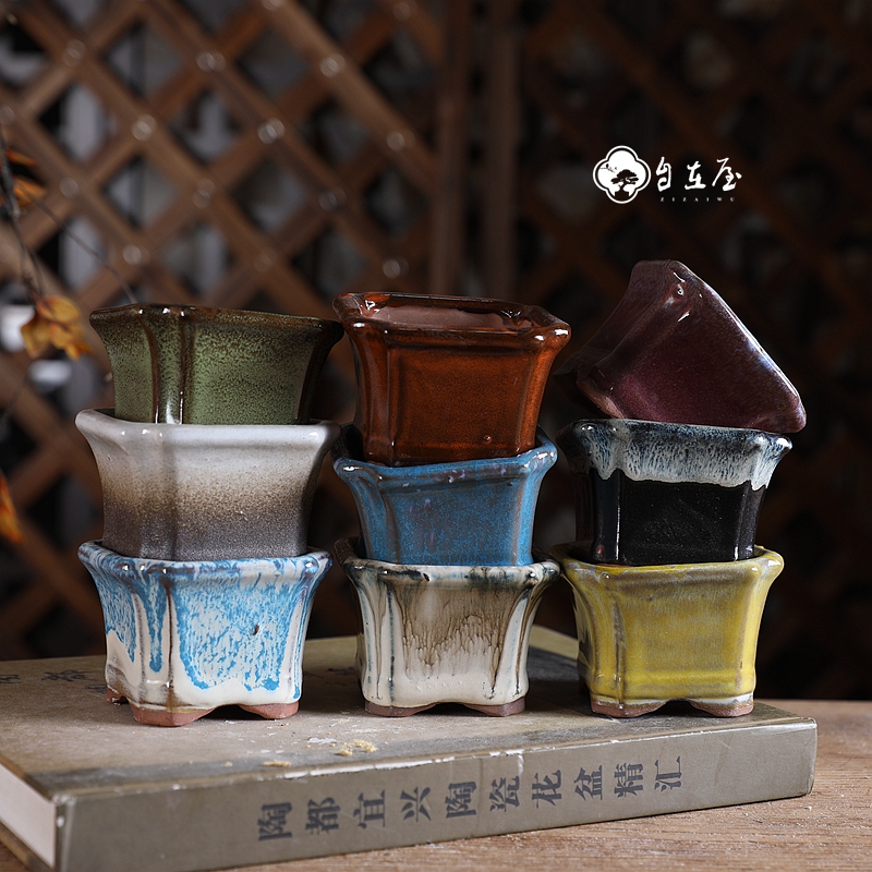抽角正方花器特价釉盆36元包邮大