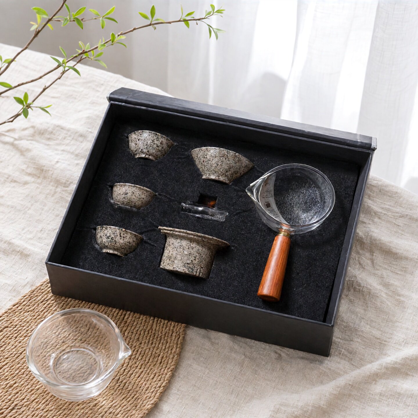 中华麦饭石茶具礼品四合一煮茶器带斗笠杯套装公道杯礼盒功夫茶具