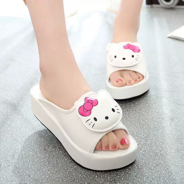 小猫厚底一字拖鞋女夏季新款韩版松糕底凉拖鞋可爱kt猫中跟女凉鞋