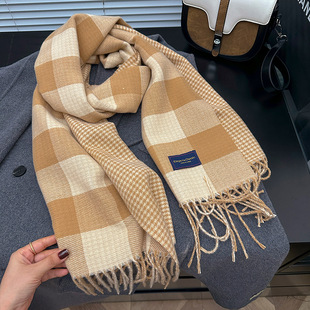 2025秋冬新款围巾女生流苏格子韩系百搭围脖男保暖仿羊绒披肩两用
