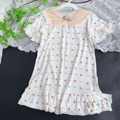 A类女童睡裙夏季优可丝凉感小女孩家居服短袖薄款女宝宝睡衣裙