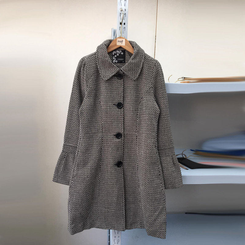 外贸春秋女款长款大衣经典千鸟格