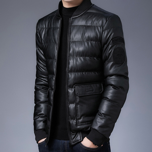 冬季男士棉衣短款外套修身羽绒棉服棒球领加厚PU皮棉衣826-P75图片