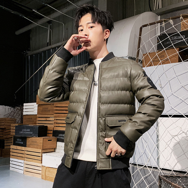 冬季男士棉衣短款外套修身羽绒棉服棒球领加厚PU皮棉衣826-P75,男装棉衣,星座1403B