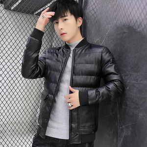 冬季男士棉衣短款外套修身羽绒棉服棒球领加厚PU皮棉衣826-P75图片