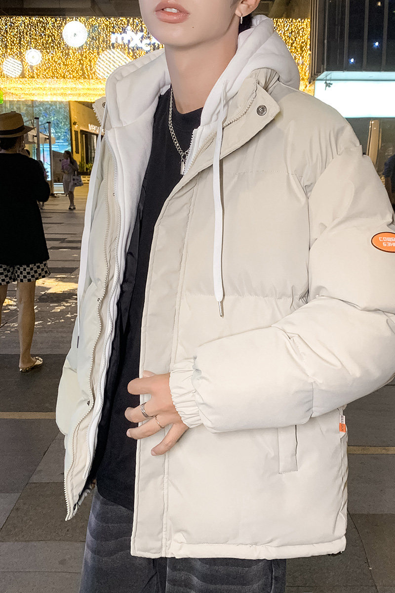 港风假两件棉衣男宽松面包服学生棉服潮流外套连帽W08/S90-P60,男装棉衣,星座1403B