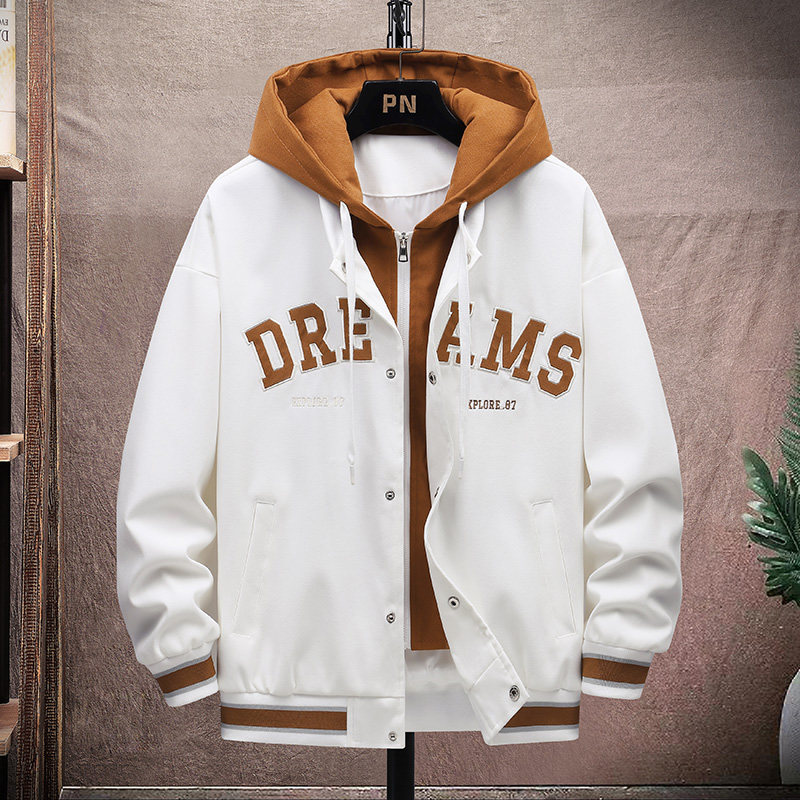 新款假两件男士夹克外套港风韩版百搭棒球服宽松连帽外套231-P60,商品下架区,星座1403B