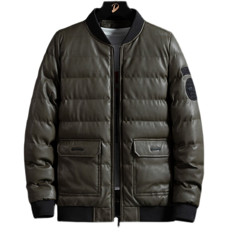 冬季男士棉衣短款外套修身羽绒棉服棒球领加厚PU皮棉衣826-P75,男装棉衣,星座1403B