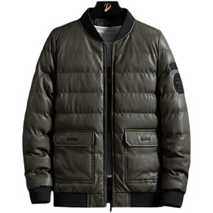冬季男士棉衣短款外套修身羽绒棉服棒球领加厚PU皮棉衣826-P75图片