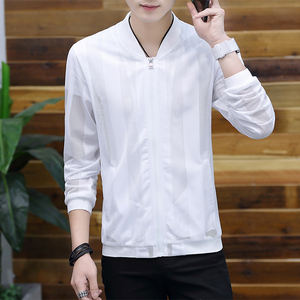 夏季镂空条纹防晒衣夹克外套男外贸大码皮肤衣M-5XL JK18/709-P17图片