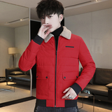冬季男士羊羔绒翻领棉衣短款外套修身羽绒棉服加厚棉衣827-P65，男装棉衣，星座1403B