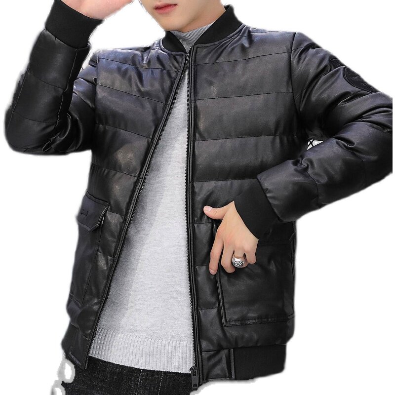 冬季男士棉衣短款外套修身羽绒棉服棒球领加厚PU皮棉衣826-P75,男装棉衣,星座1403B