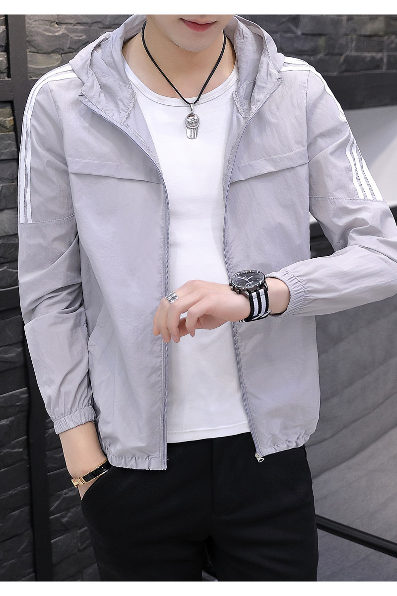 男士连帽休闲三条杠夹克防紫外线皮肤衣夏季防晒外套885/707-P21,男装夹克,星座1403B
