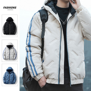 新款棉衣男潮牌棉服学生棉袄两条杠青年连帽棉衣9901-P55图片