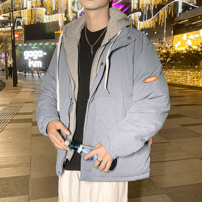 港风假两件棉衣男宽松面包服学生棉服潮流加厚外套连帽S090-P60,男装棉衣,星座1403B