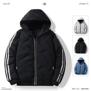 新款棉衣男潮牌棉服学生棉袄两条杠青年连帽棉衣9901-P55图片