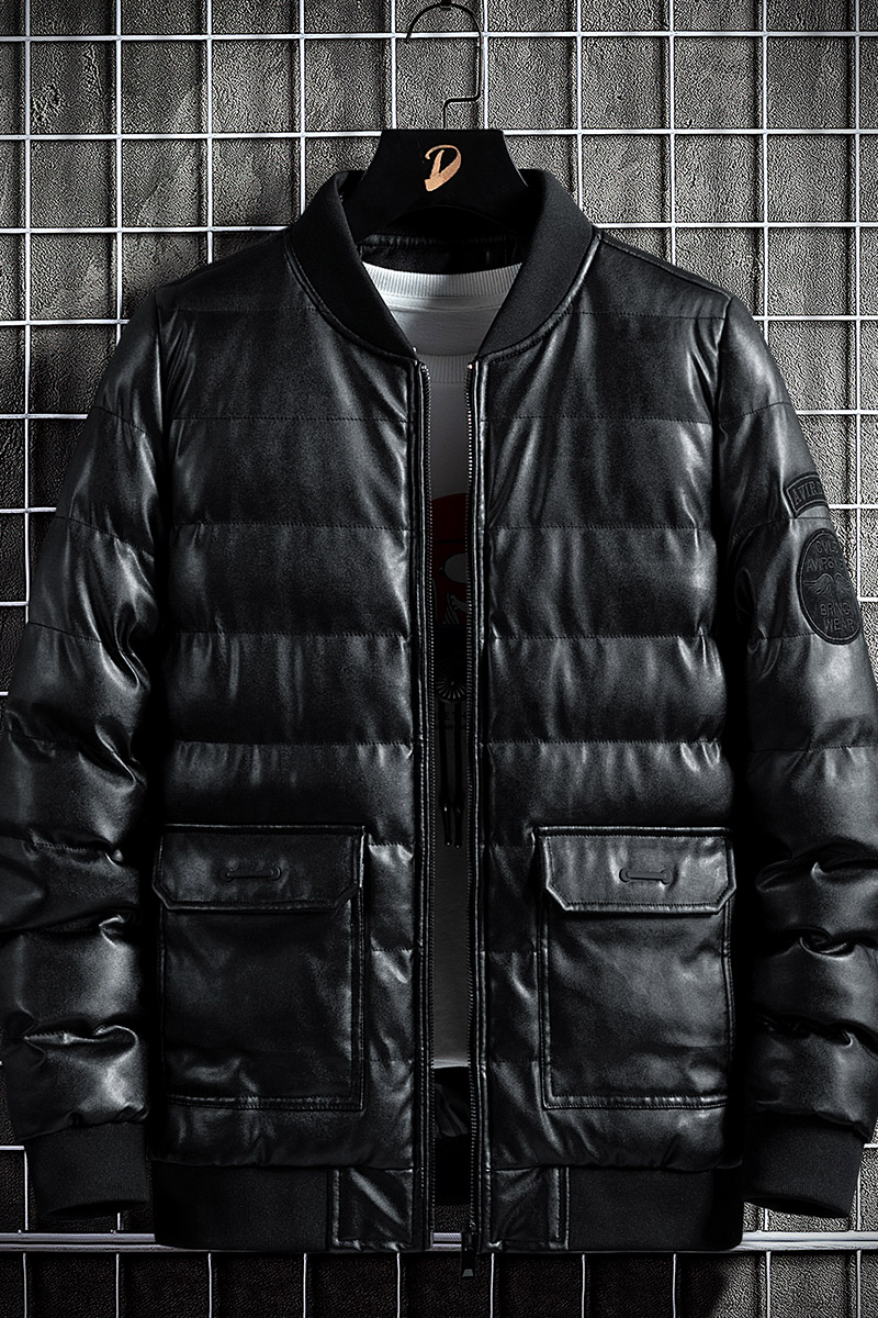 冬季男士棉衣短款外套修身羽绒棉服棒球领加厚PU皮棉衣826-P75,男装棉衣,星座1403B