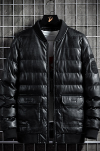 冬季男士棉衣短款外套修身羽绒棉服棒球领加厚PU皮棉衣826-P75图片