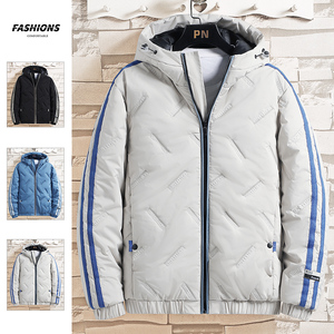新款棉衣男潮牌棉服学生棉袄两条杠青年连帽棉衣9901-P55图片